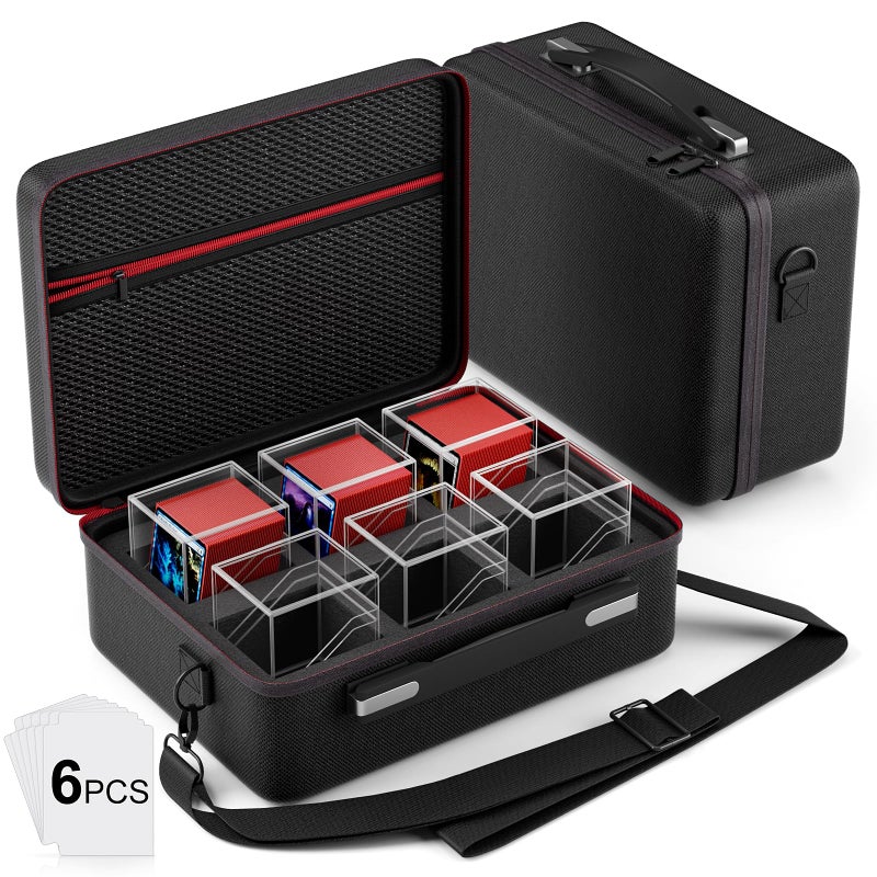 Proijeut Card Deck Box with Portable Case  6 Pack Clear Card Deck Box Holds 600+ Double Sleeved Cards  Commander Deck Box with 6 Dividers Fit for MTG  YuGiOh  TCG - Image 1
